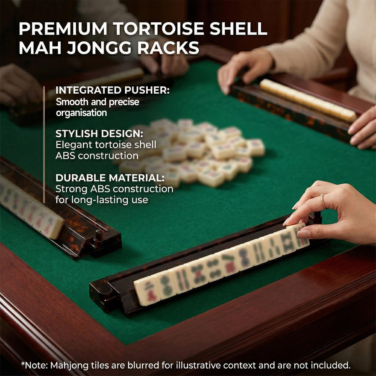 Tortoise Shell Acrylic Mahjong Racks with Pushers Set of 4 T130101