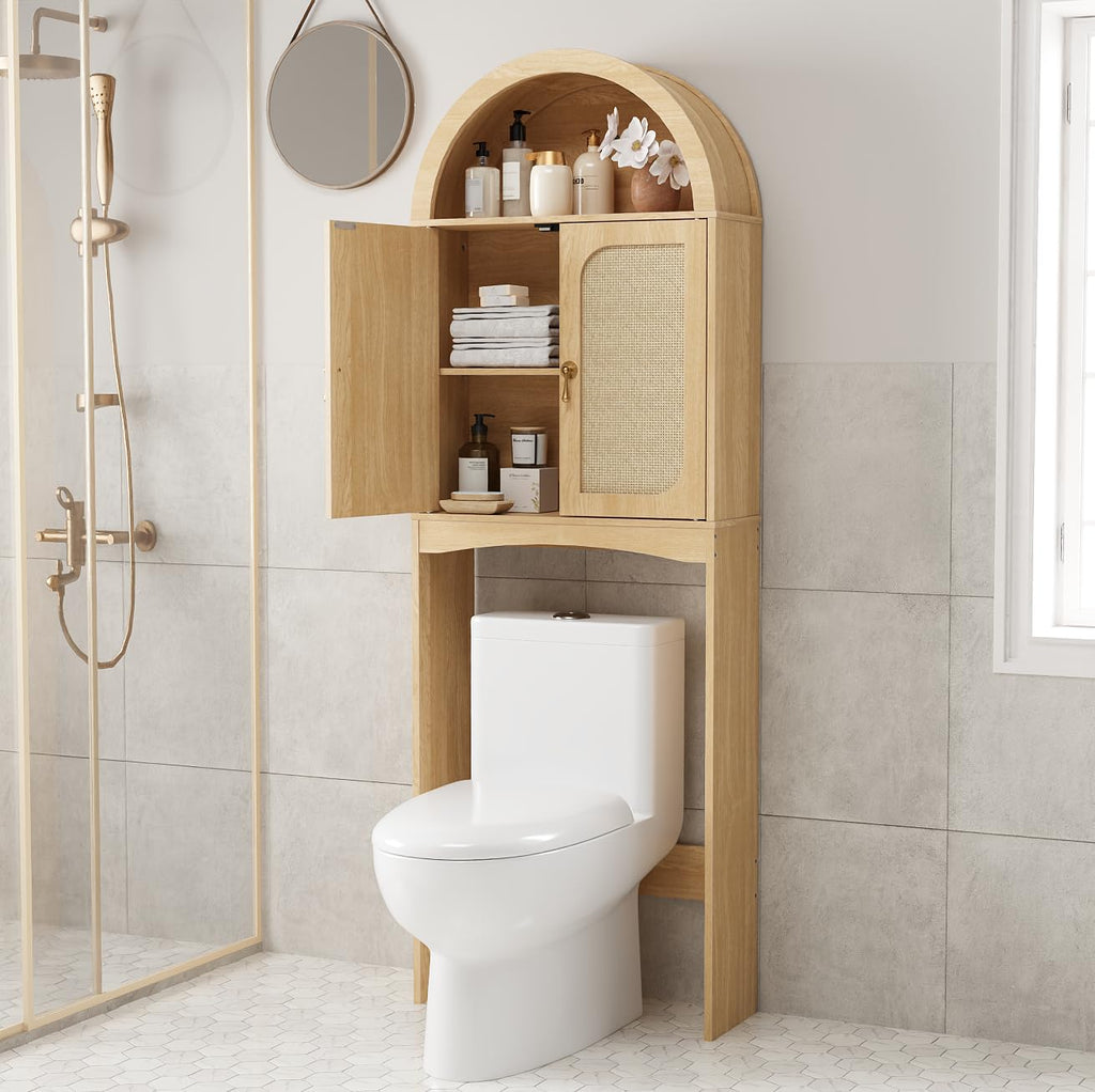 Arched Rattan Over the Toilet Storage Cabinet with Doors A861208