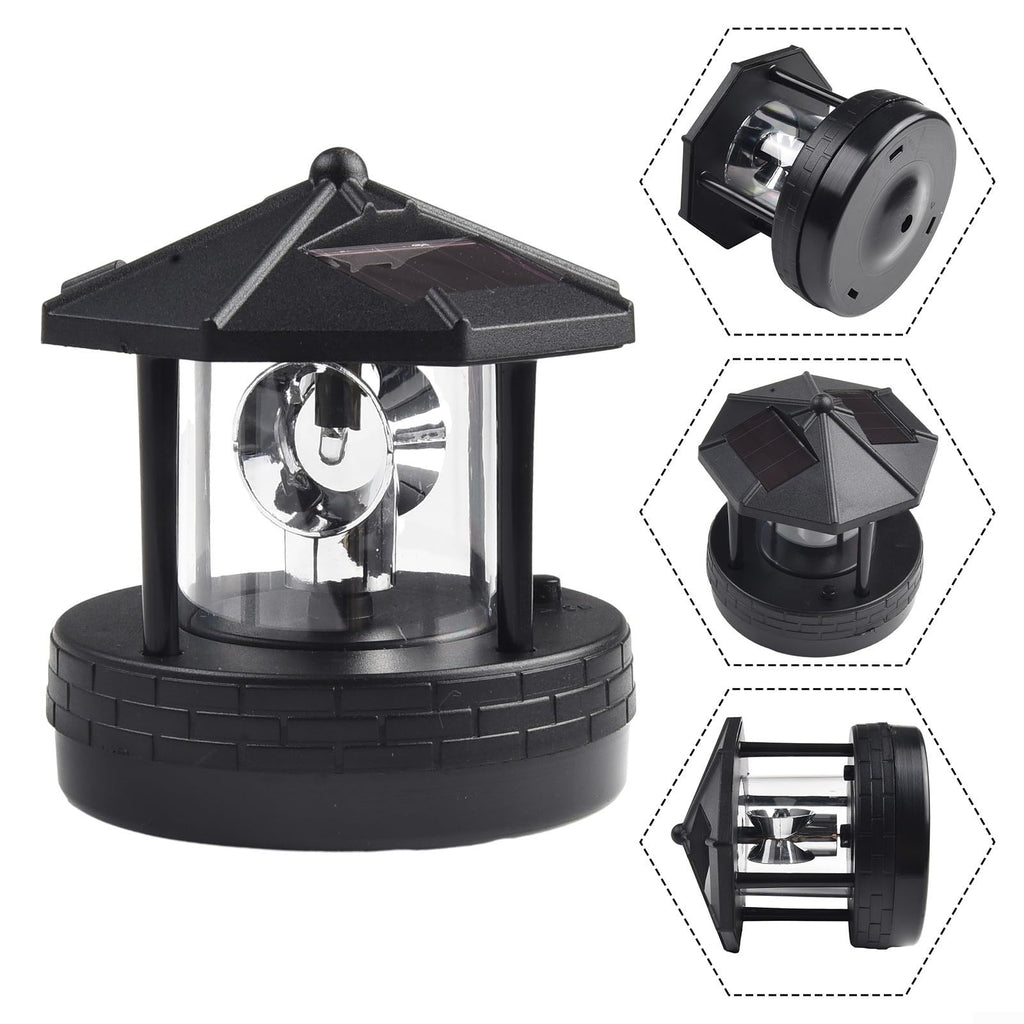 Solar Lighthouse Garden Light Rotatable Shade 360-Degree Outdoor Waterproof Lawn Street Lighting 2 Solar Panels Fast Charging ABS Material White Light Black Red 1pc 11x10x11cm(black) M379