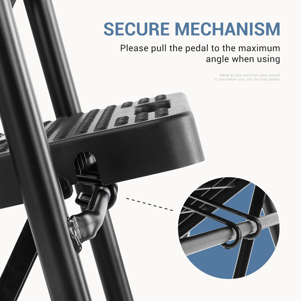 3 Step Ladder with Anti-Slip Pedal and Handrail, 500lbs, Black I704058