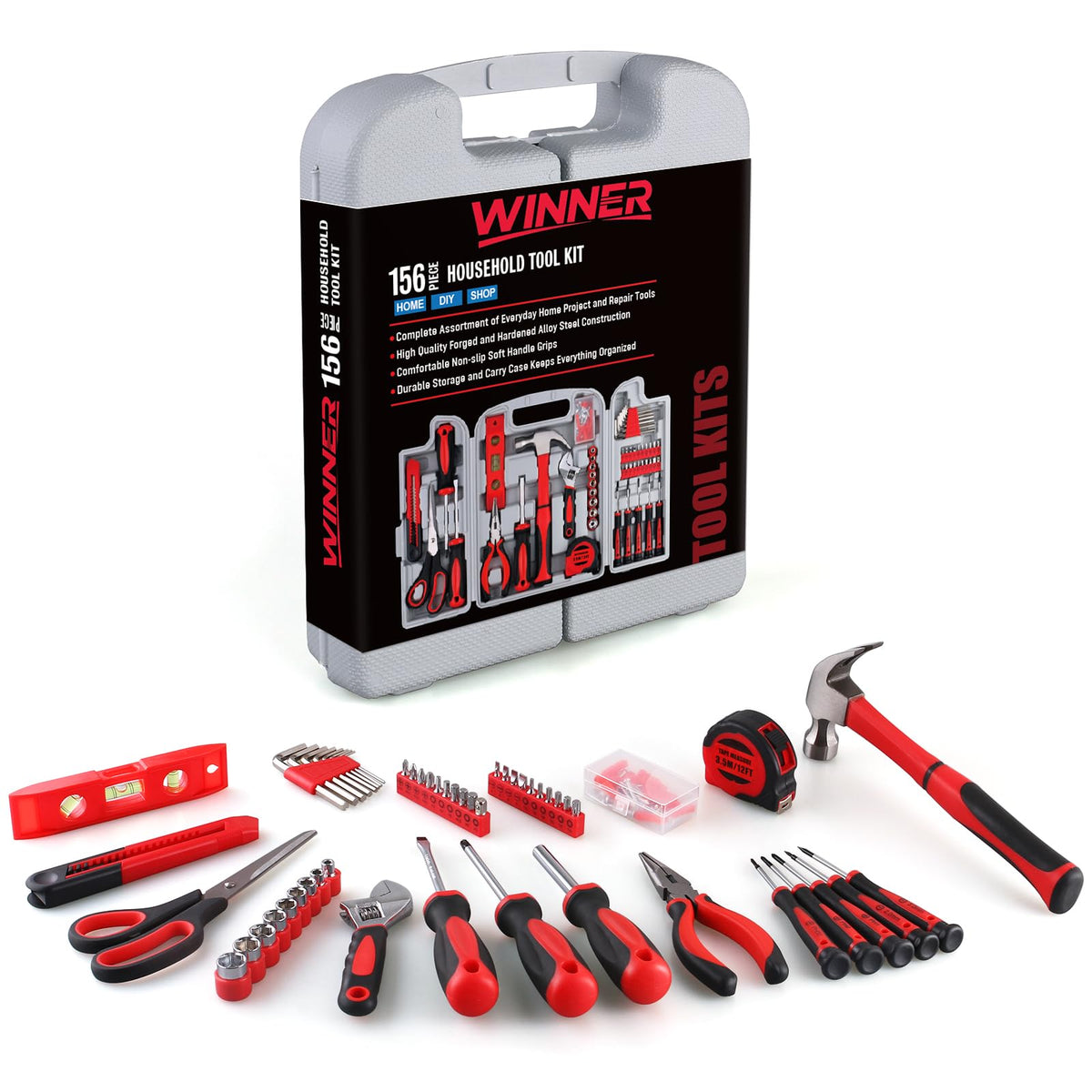 156-Piece All-Purpose Home Tool Kit in Foldable Toolbox H482858