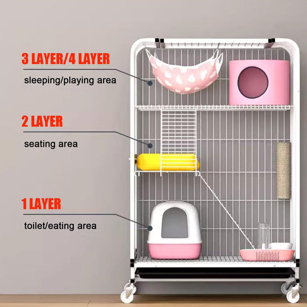 Small Animal Cage with Hammock, Pull Out Tray, Black A301
