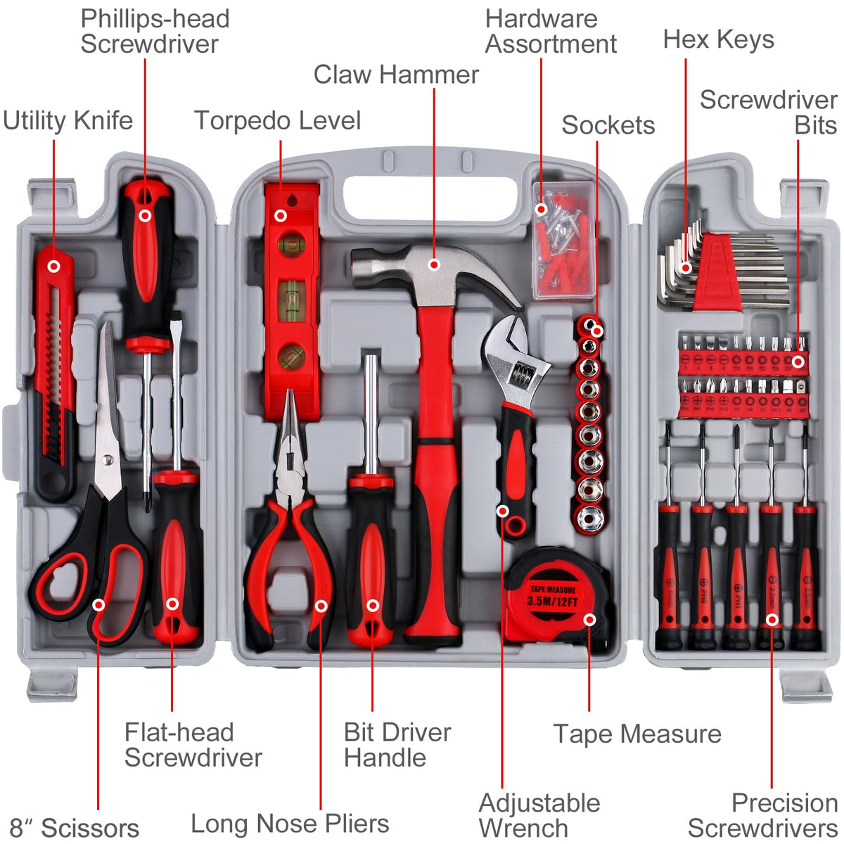 156-Piece All-Purpose Home Tool Kit in Foldable Toolbox H482858