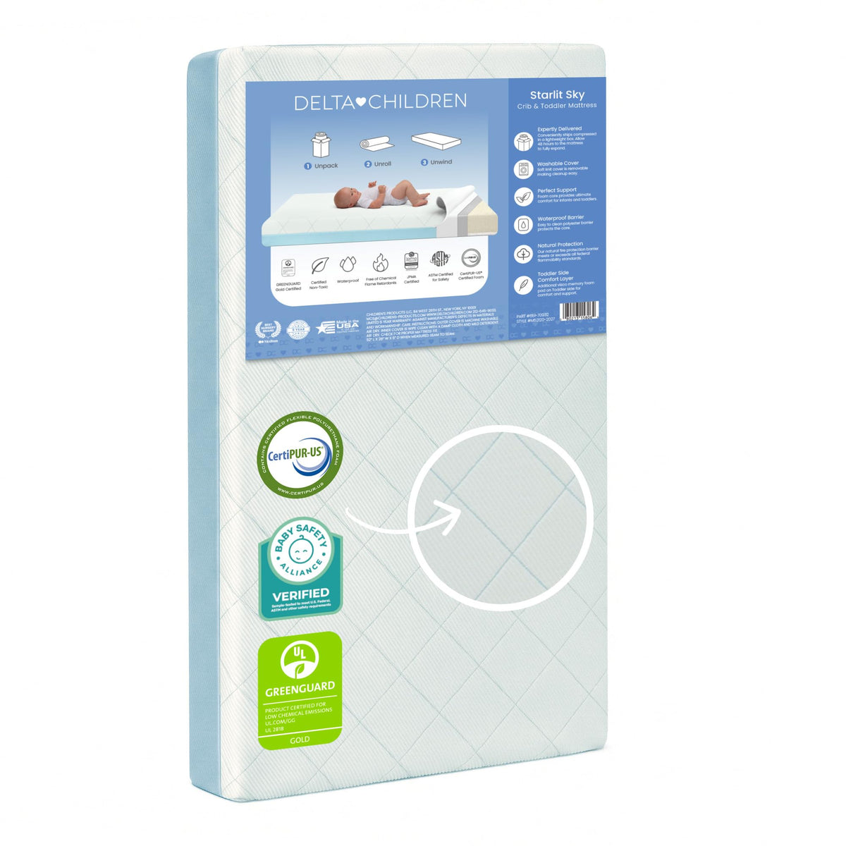 2-Stage Crib and Toddler Mattress with Removable Machine Washable Waterproof Cover J479866