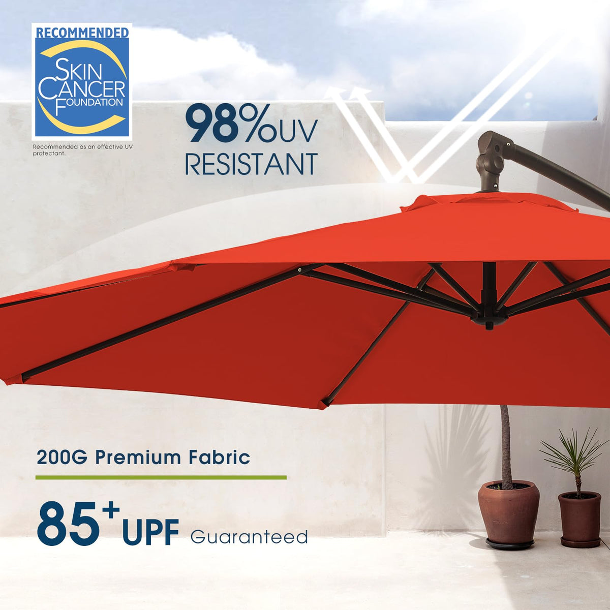 10ft Orange Red Offset Cantilever Patio Umbrella with Base M70880