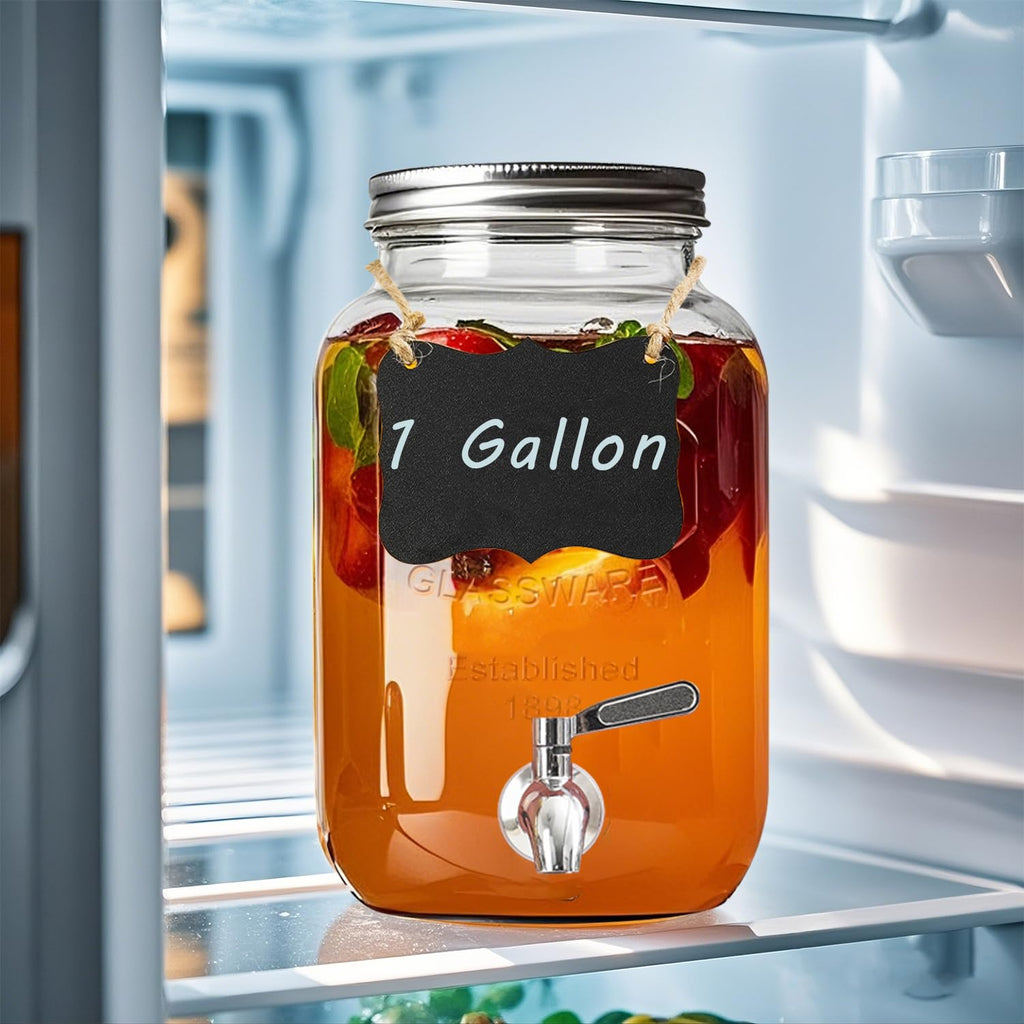 1 Gallon Glass Drink Dispenser with Stand, 2 Pack Beverage Dispenser with Spigot T90552