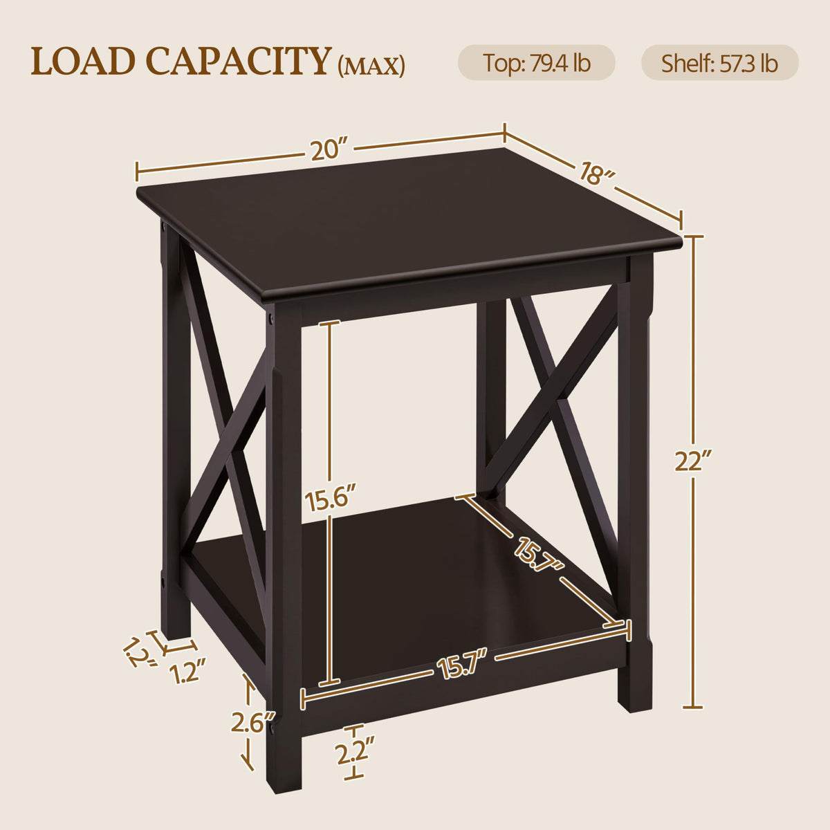 Espresso 20 x 18 Inch End Table Set of 2 N998