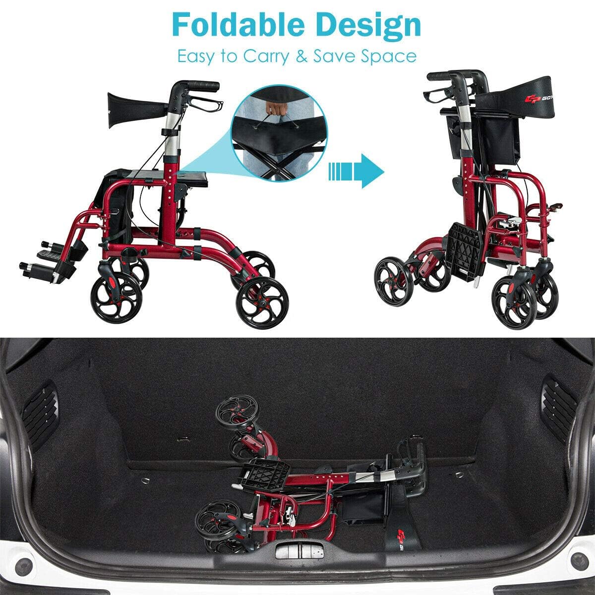 2 in 1 Folding Rollator Walker with Seat X31411