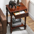 Solid Wood Side Table with Drawer, Cherry Walnut P669