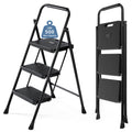 3 Step Ladder with Anti-Slip Pedal and Handrail, 500lbs, Black I704058