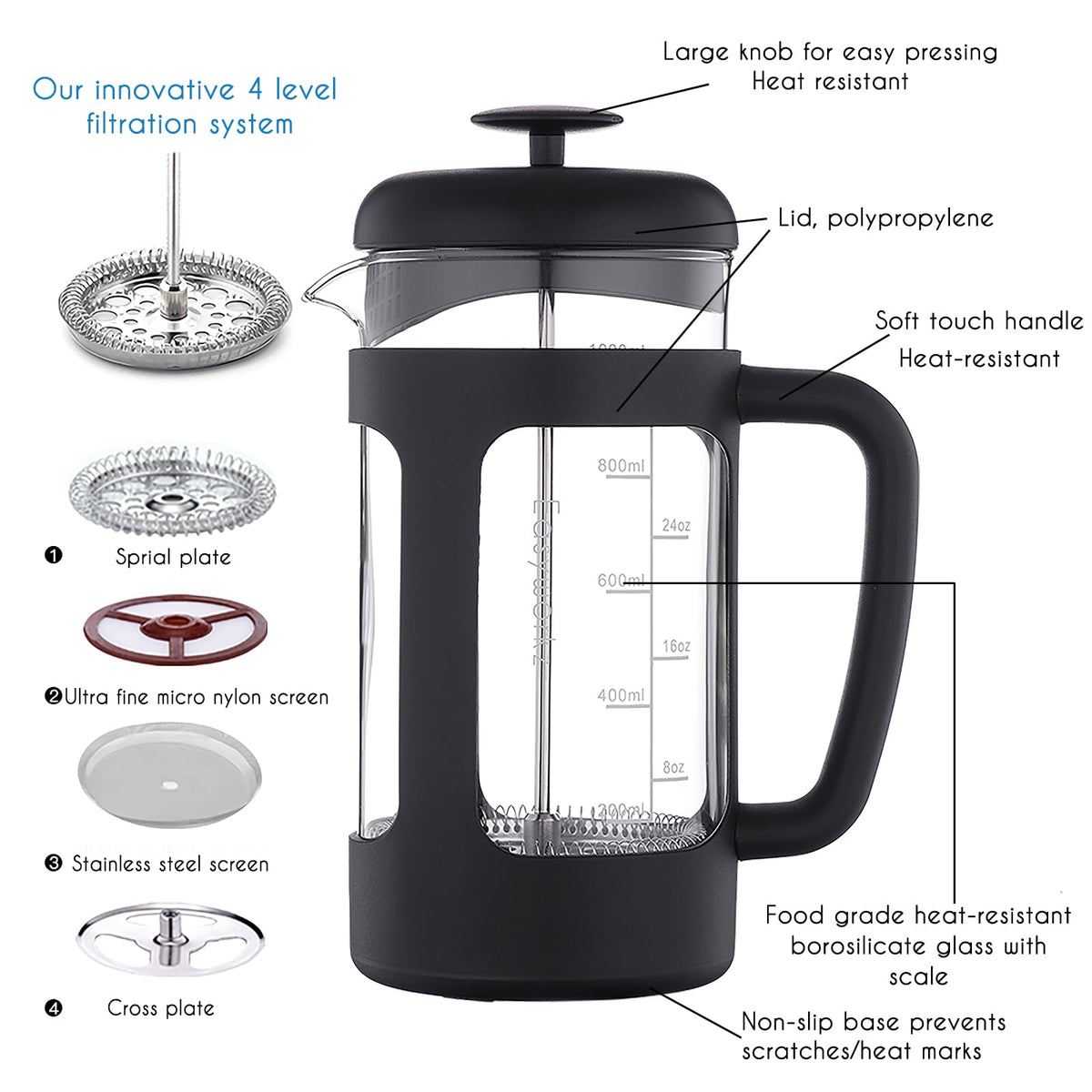34 oz French Press and Manual Coffee Grinder with Canister H18660