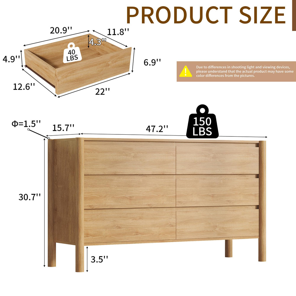 Oak 6 Drawer Dresser with Solid Wood Legs Z783