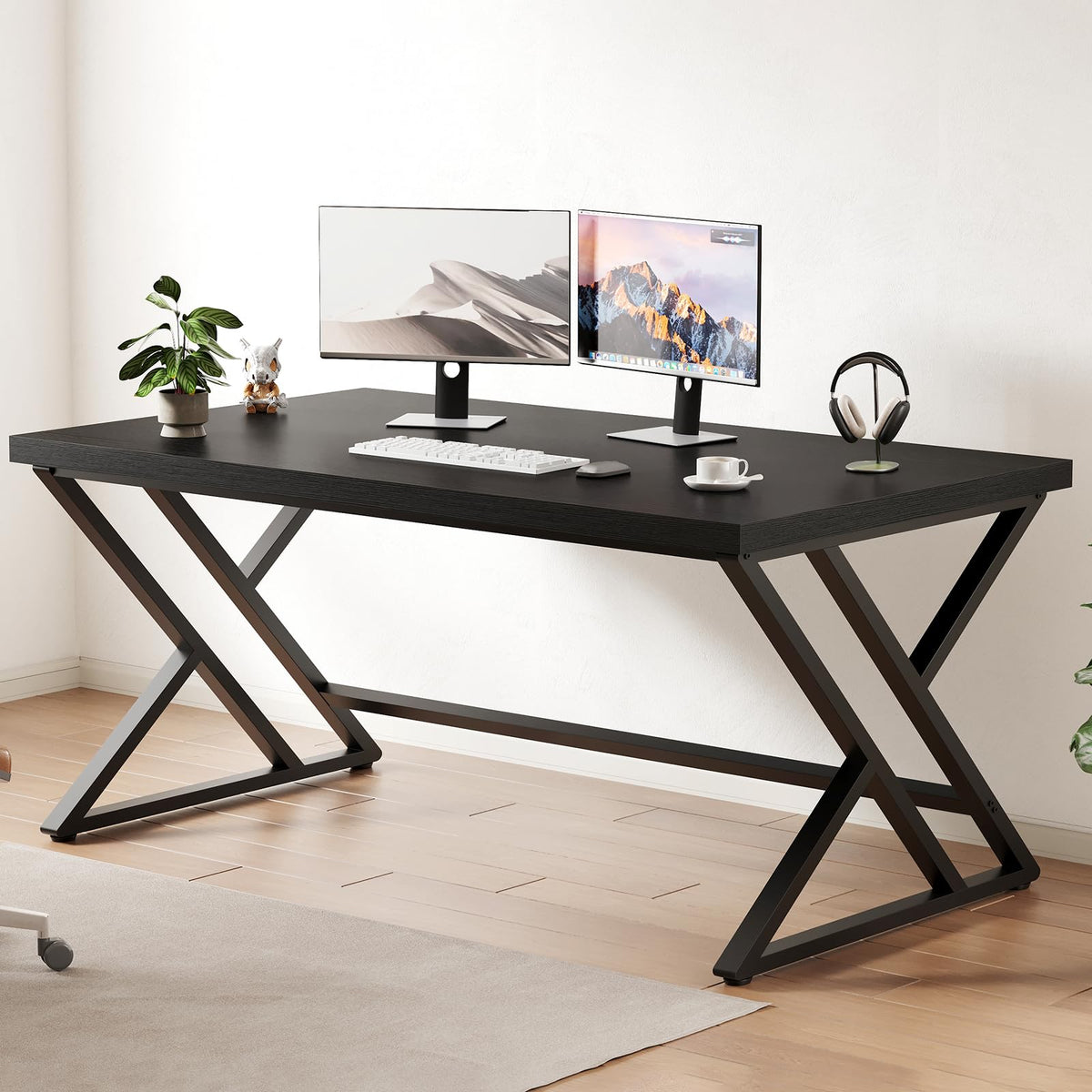 Black 47 Inch Metal and Wood Computer Desk H78100