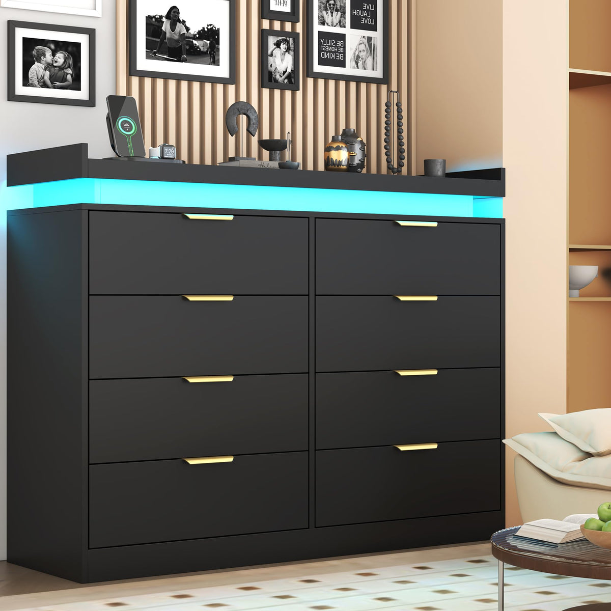 Black 8 Drawer Wood Dresser P796