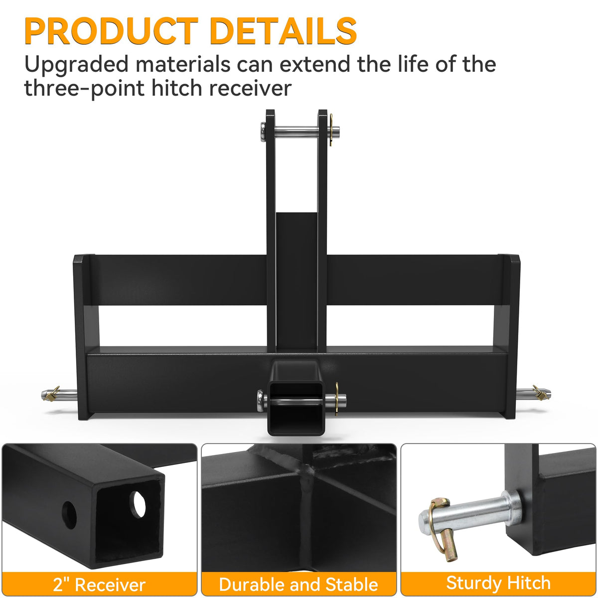 3 Point Hitch Receiver with Suitcase Weight Brackets Category 1 T792