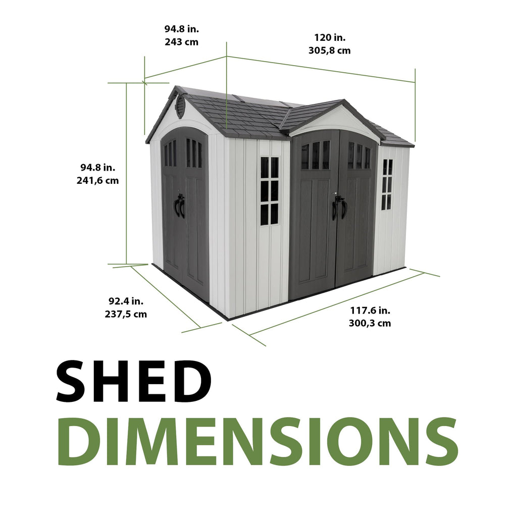 10x8 Ft Gray Resin Outdoor Storage Shed with Double Doors C8727