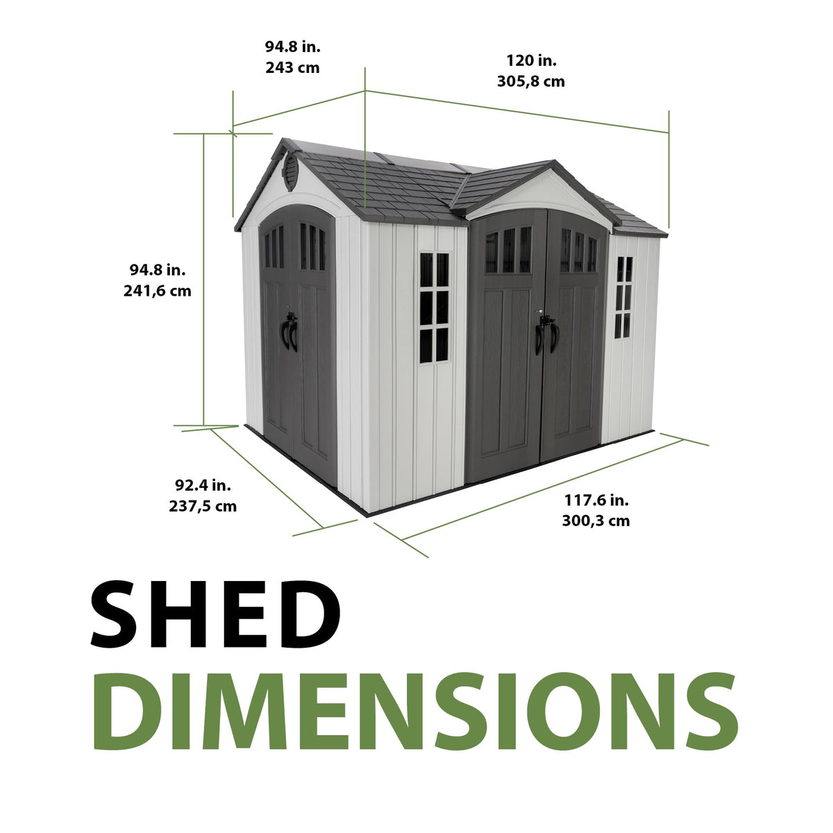 10x8 Ft Gray Resin Outdoor Storage Shed with Double Doors C8727