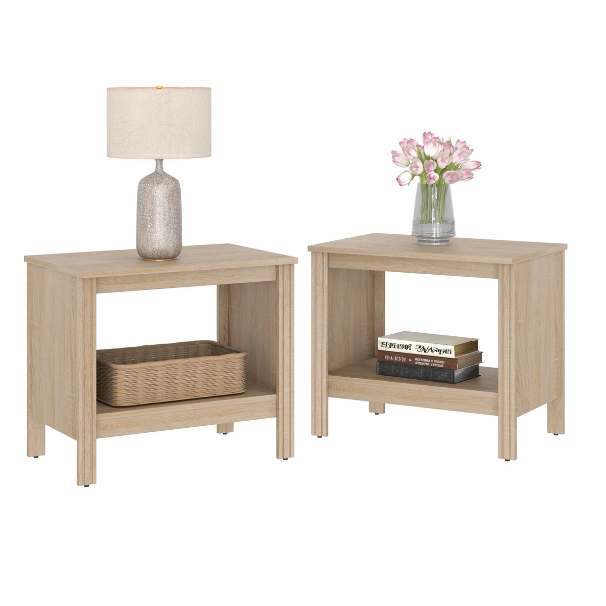 Set of 2 Square 2-Tier Nightstand with Storage J80357
