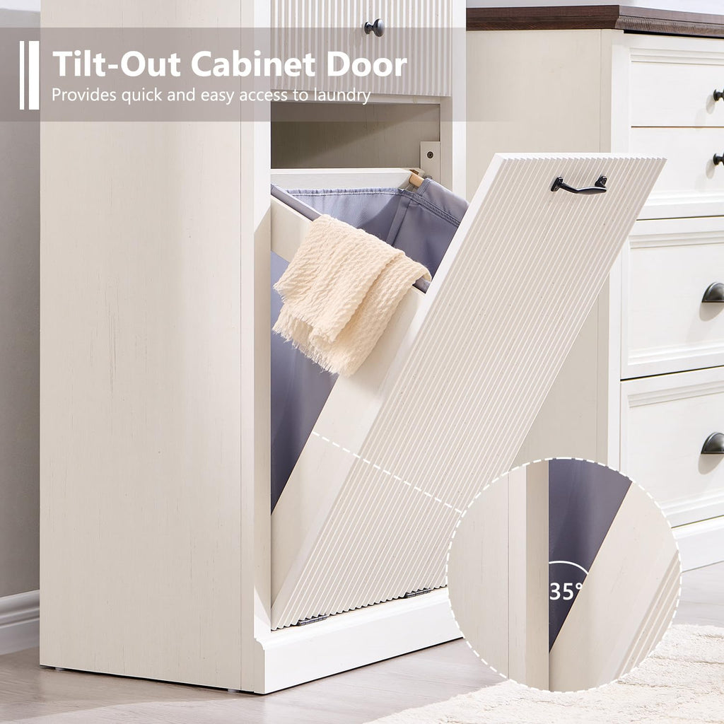 Antique White Tilt-Out Trash Can Cabinet I364398