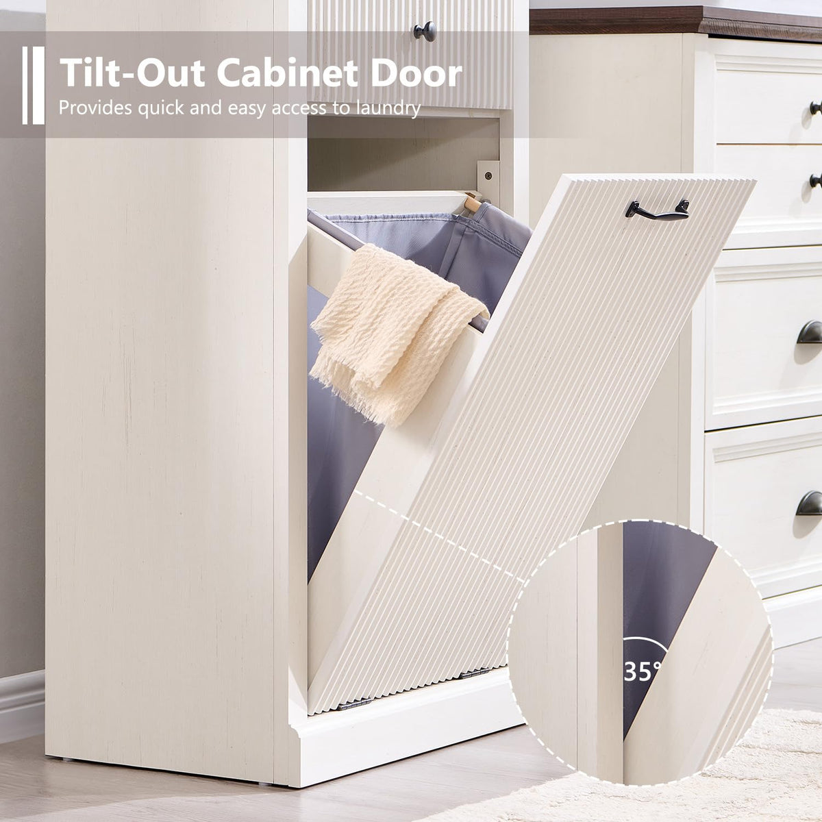Antique White Tilt-Out Trash Can Cabinet I364398
