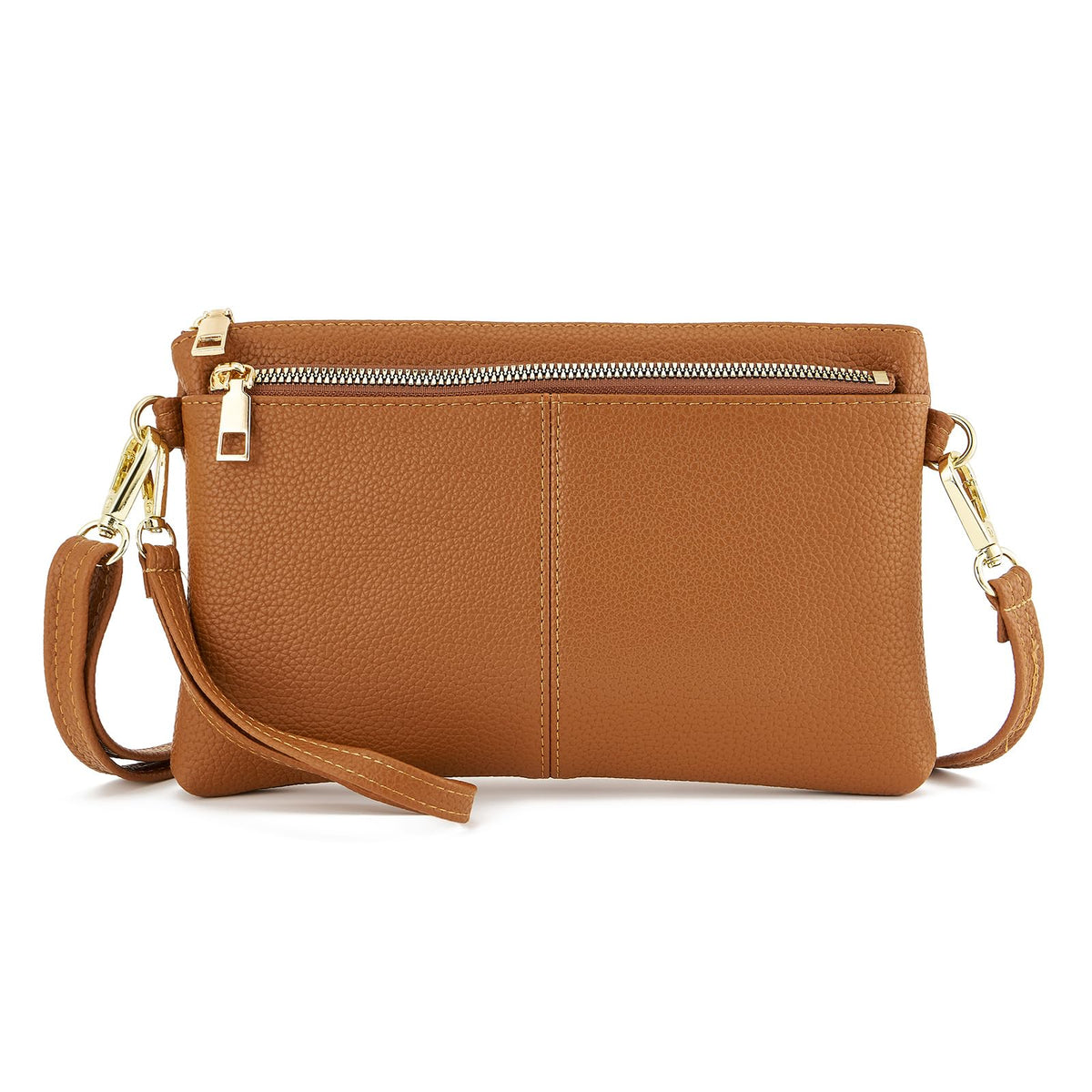 Small Triple Zip Crossbody Bag Vegan Leather Wristlet Clutch F98548
