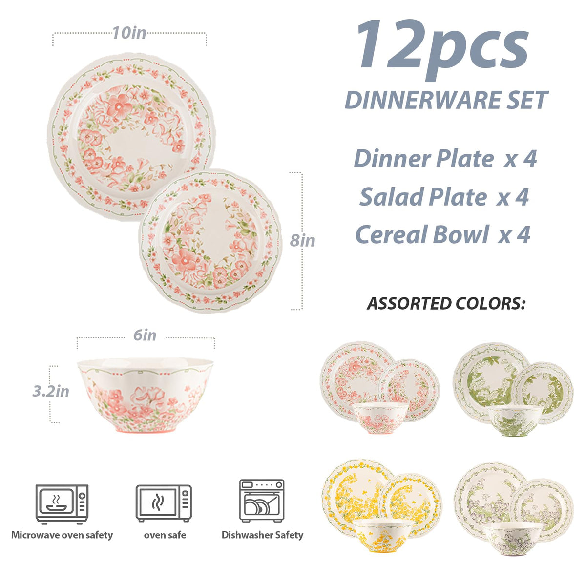 12-Piece Ceramic Dinnerware Set, Service for 4, Cream White Y42974