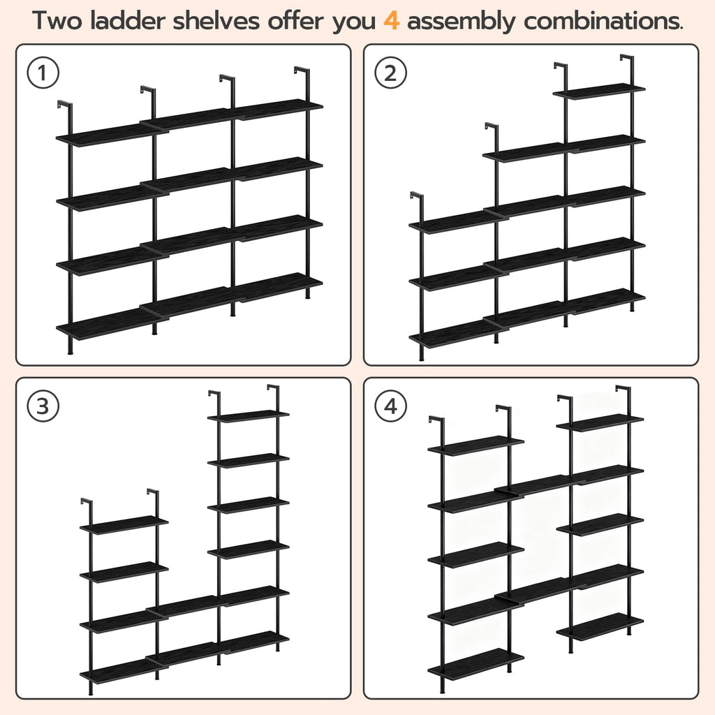 6-Tier Wall Mounted Wooden Ladder Shelf Q58986