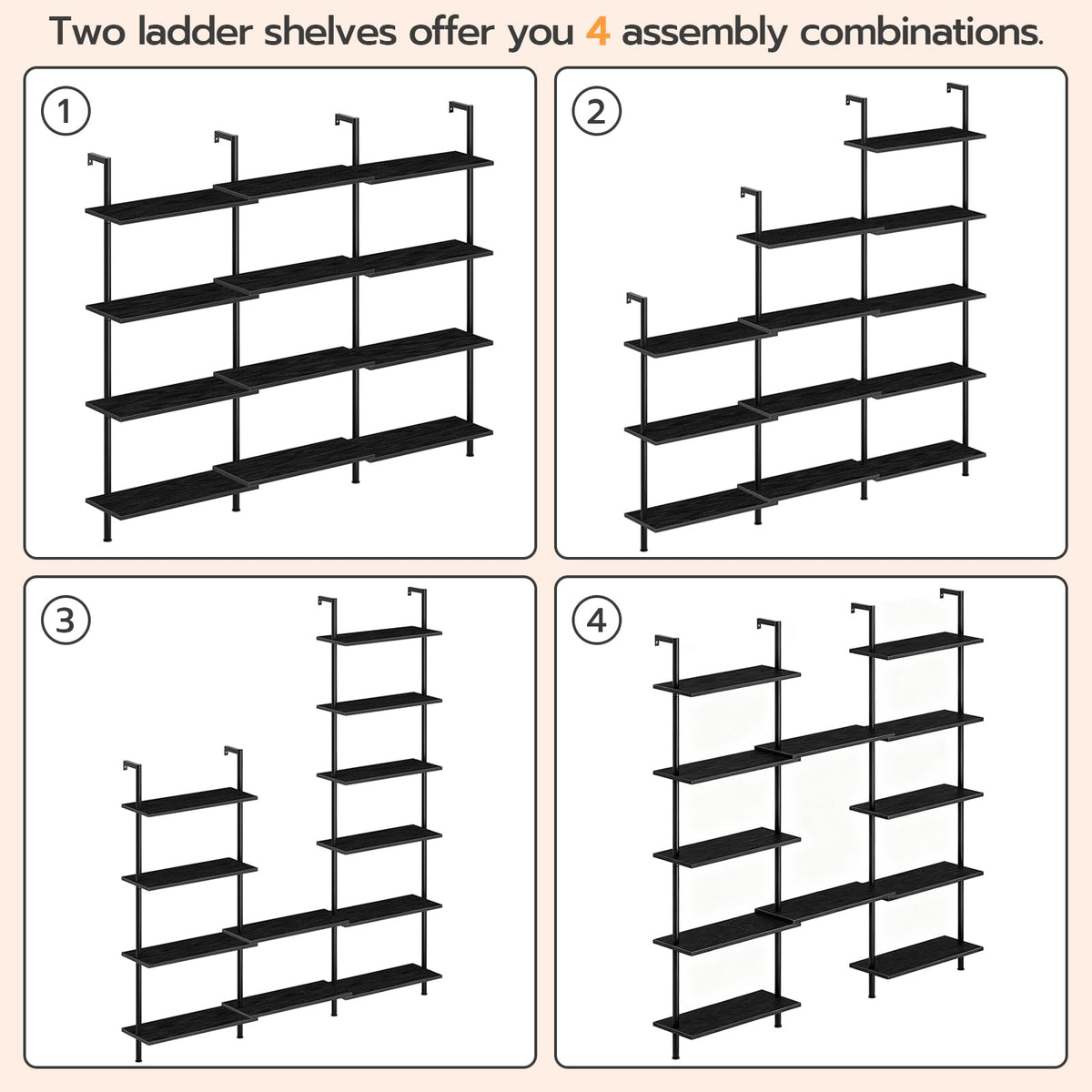 6-Tier Wall Mounted Wooden Ladder Shelf Q58986