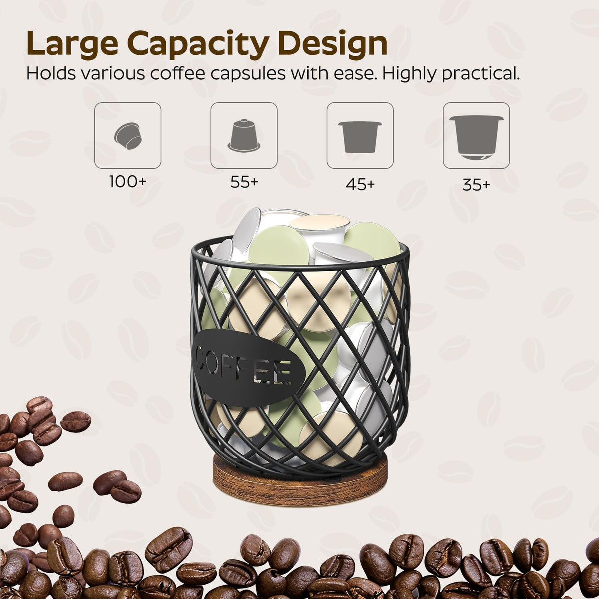 Compatible with K Cup & Nespresso Vertuo Pods Coffee Pod Holder Organizer A56264