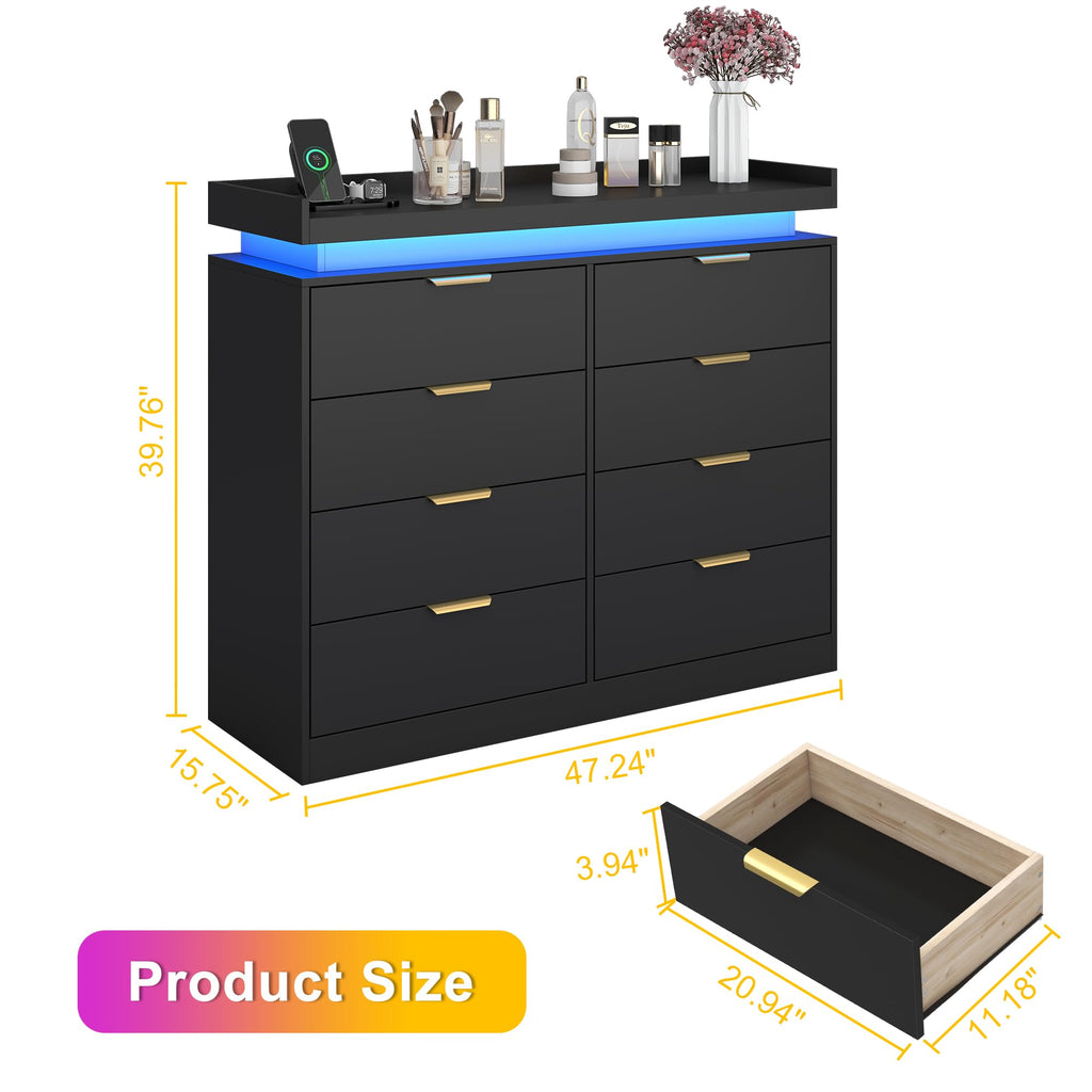 Black 8 Drawer Wood Dresser P796