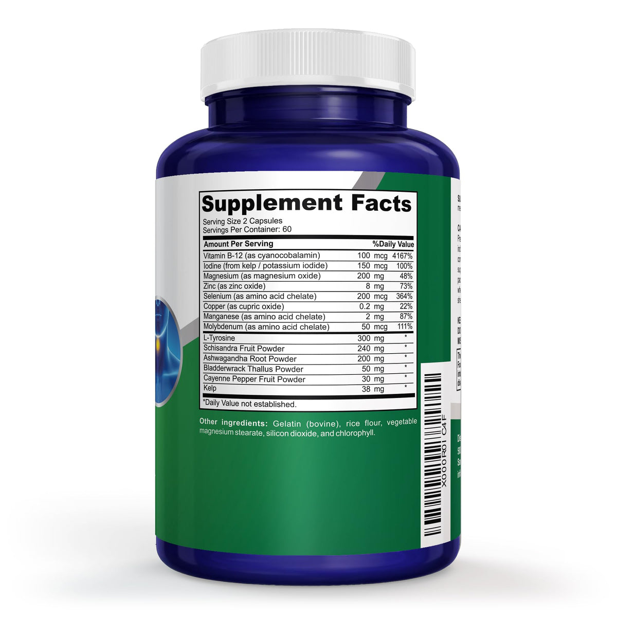 Thyroid Support Supplement 120 Capsules with Vitamin B-12 P608