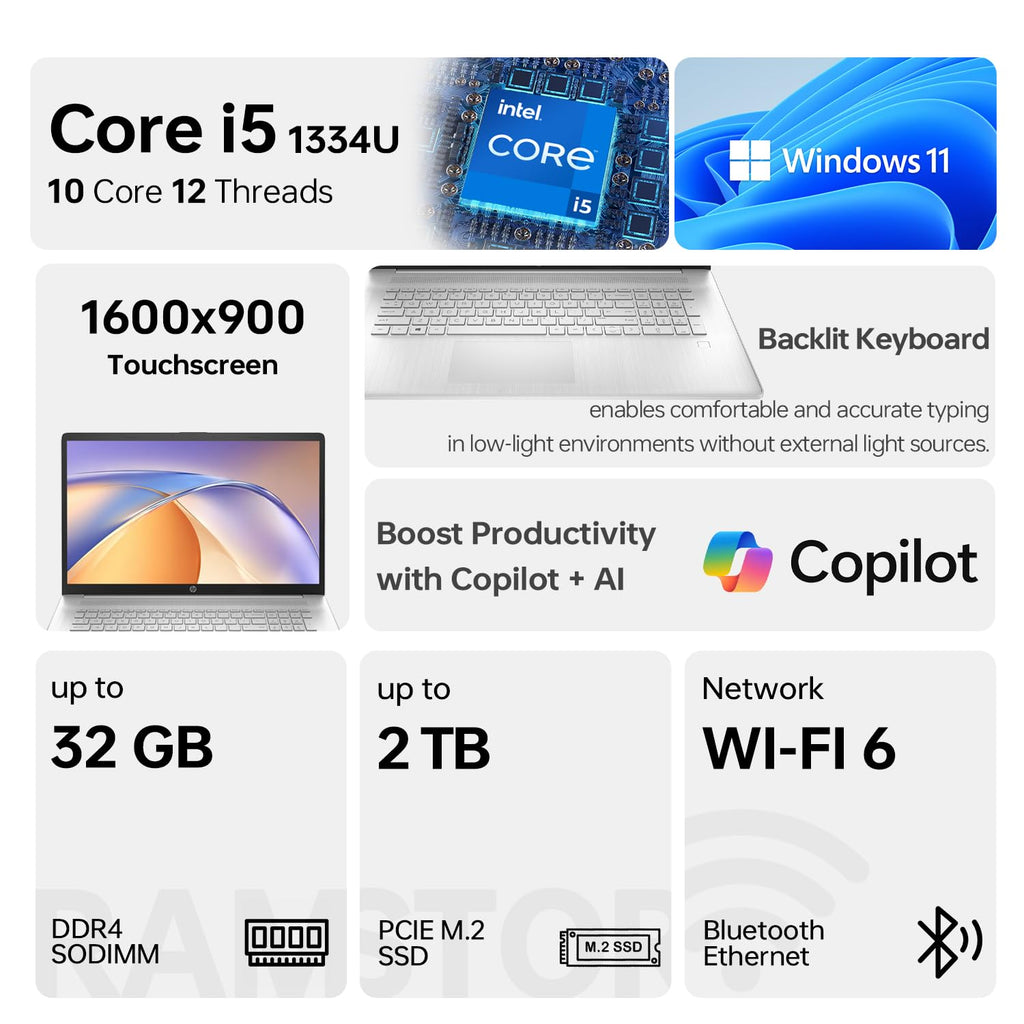 17.3" HD+ Touchscreen Laptop, Intel Core i5, 16GB RAM, 1TB SSD, Silver C8683