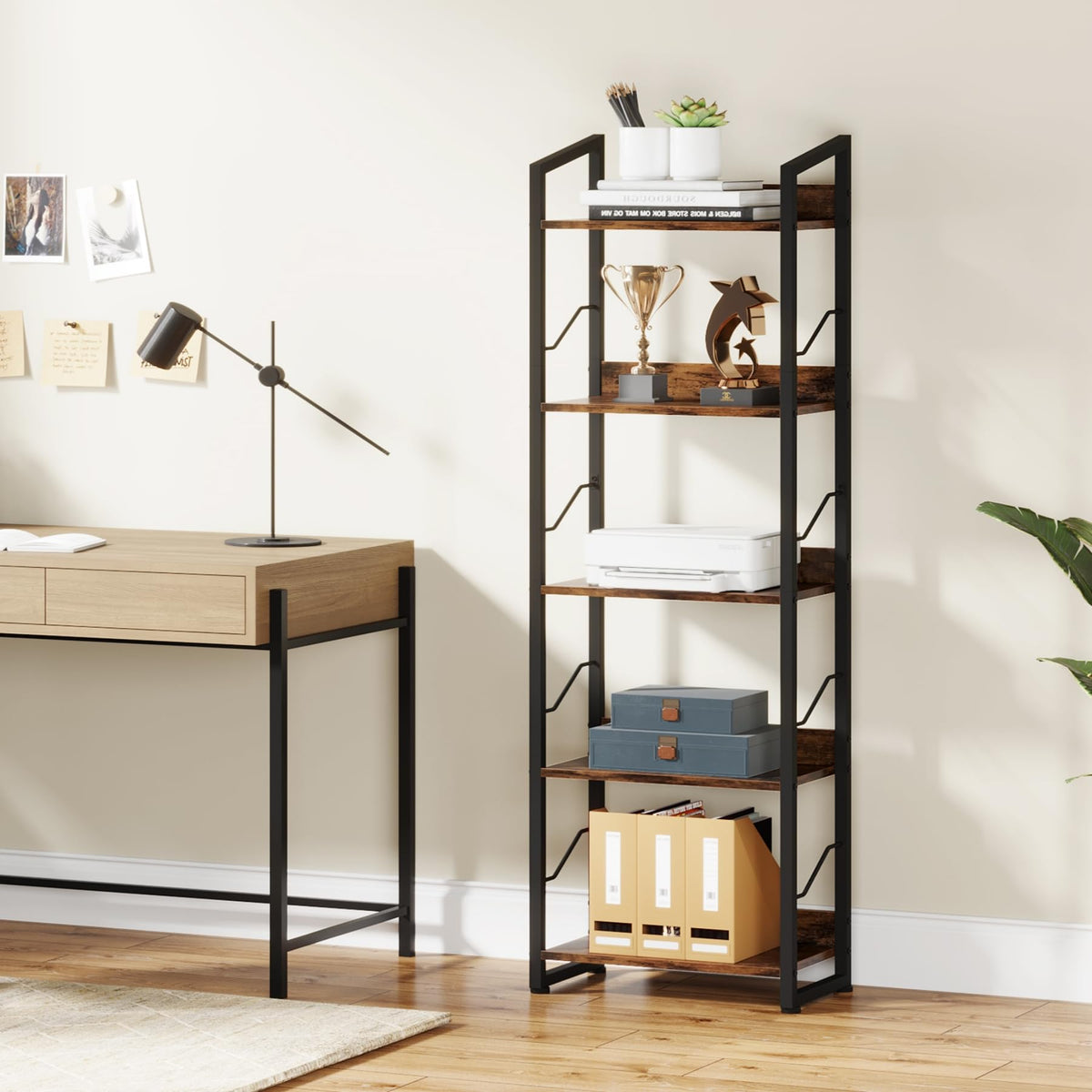 5 Tier Industrial Wood Bookshelf S64870
