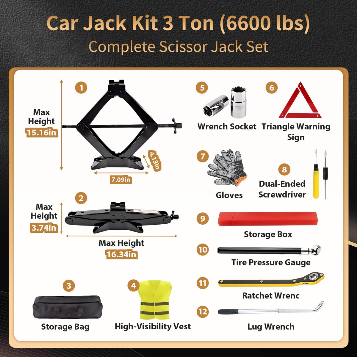 3-Ton Scissor Jack Kit with Ratchet Wrench O438175