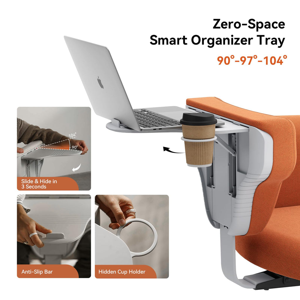 Orange Adjustable Ergonomic Office Chair with Desk Tray U6676