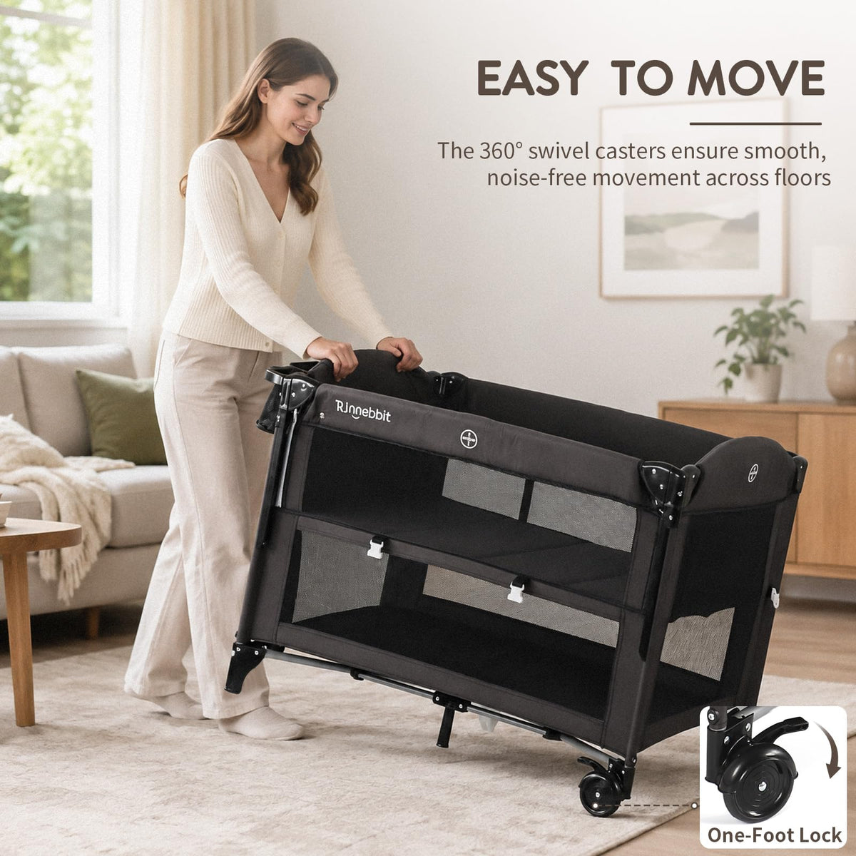 4-in-1 Pack and Play, Baby Bassinet Bedside Sleeper, Black H67420