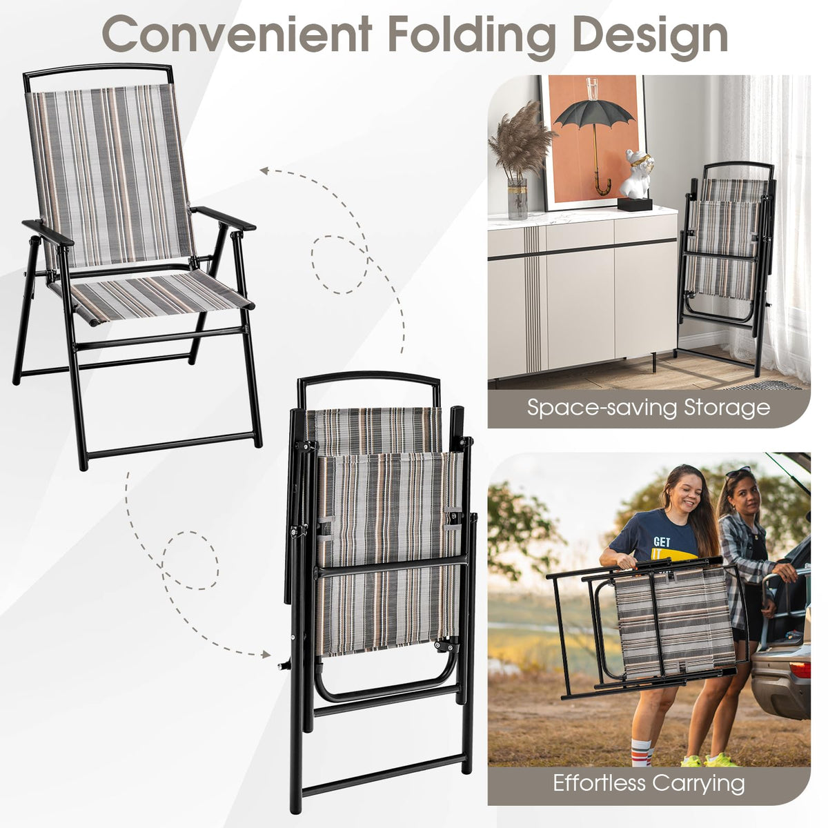 Patio Chairs Set of 2 Folding Armrests Metal Frame L705560