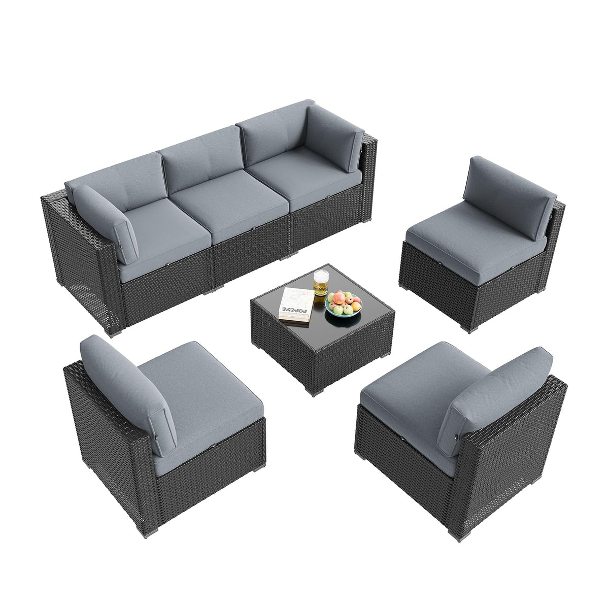 7 Piece Wicker Rattan Outdoor Sectional Sofa Set D8387