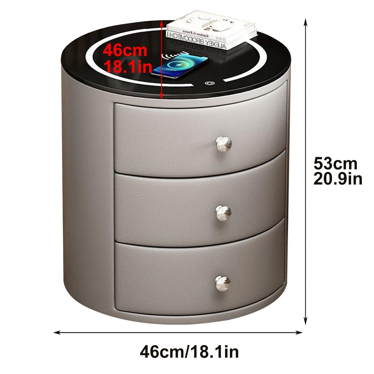 White 3 Drawer PU Leather Nightstand with Wireless Charging and LED Lights C134
