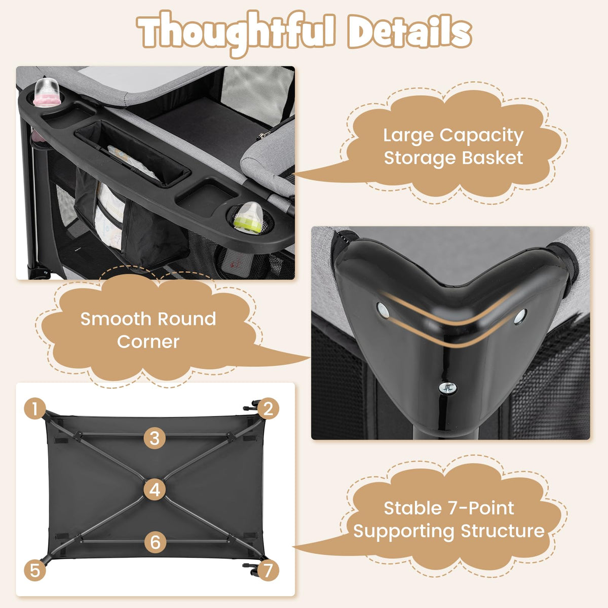 4 in 1 Pack and Play Portable Baby Playard with Changing Table Bassinet Mattress Carry Bag C86514