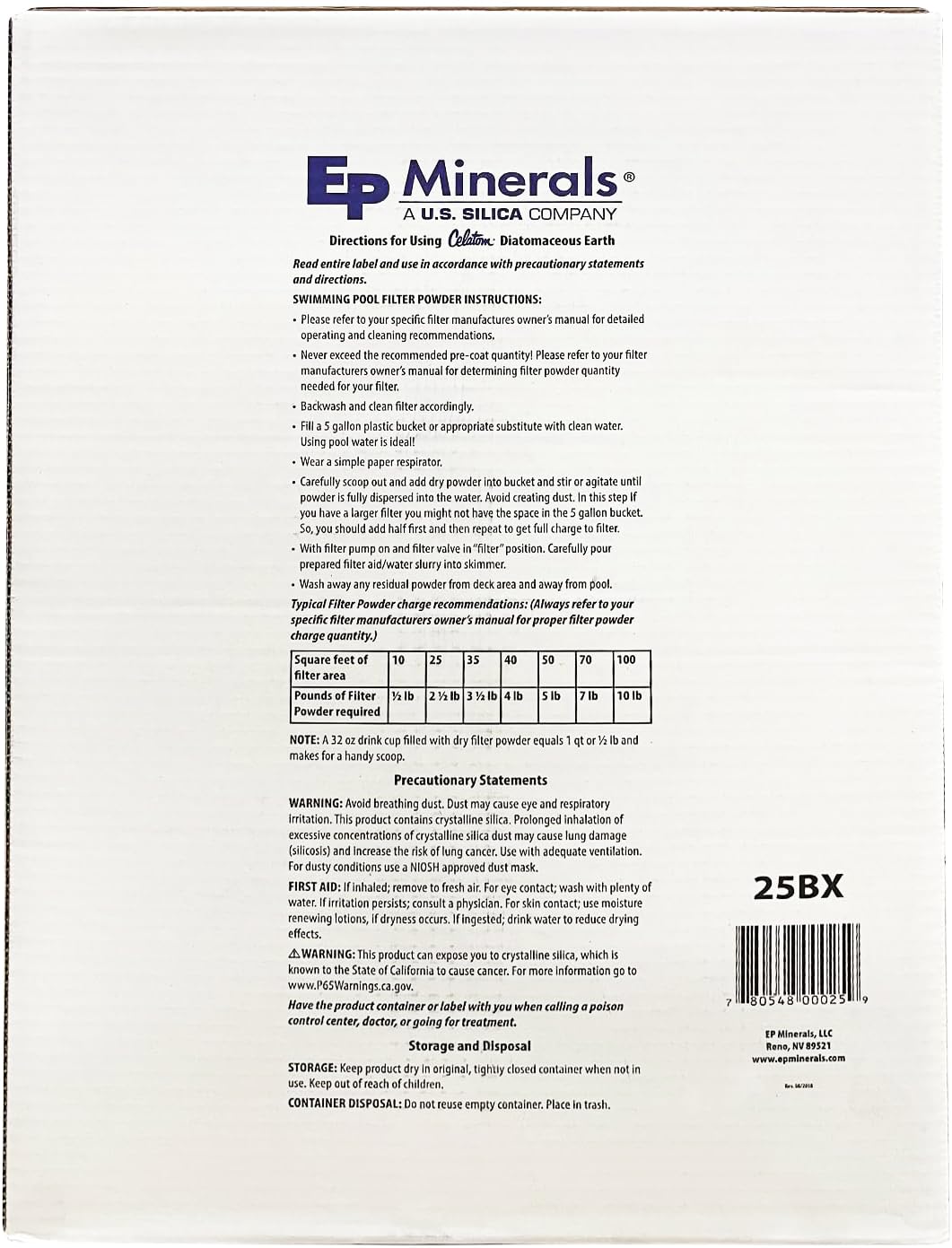 25LB Diatomaceous Earth Pool Filter Aid N456831