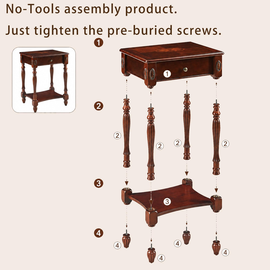 Solid Wood Side Table with Drawer, Cherry Walnut P669
