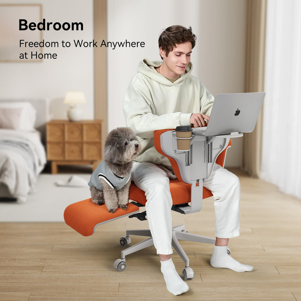Orange Adjustable Ergonomic Office Chair with Desk Tray U6676