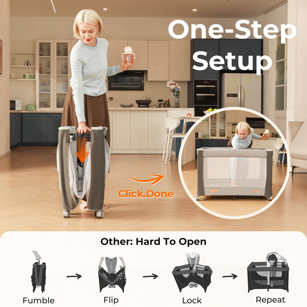3-in-1 Pack and Play with Bassinet & Changing Table A1410