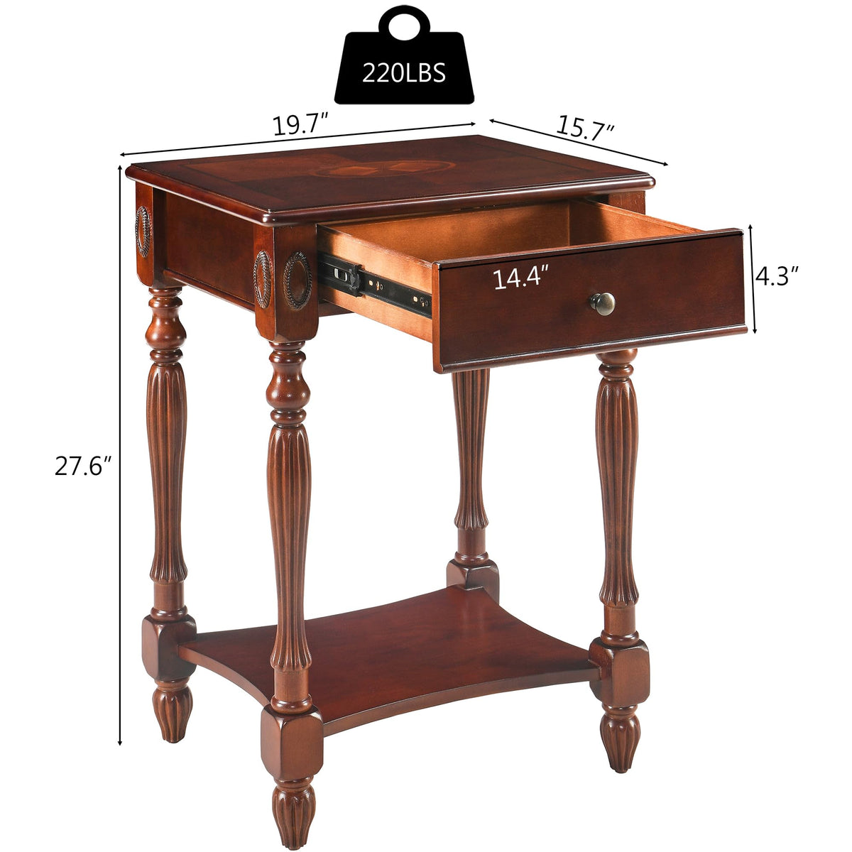 Solid Wood Side Table with Drawer, Cherry Walnut P669