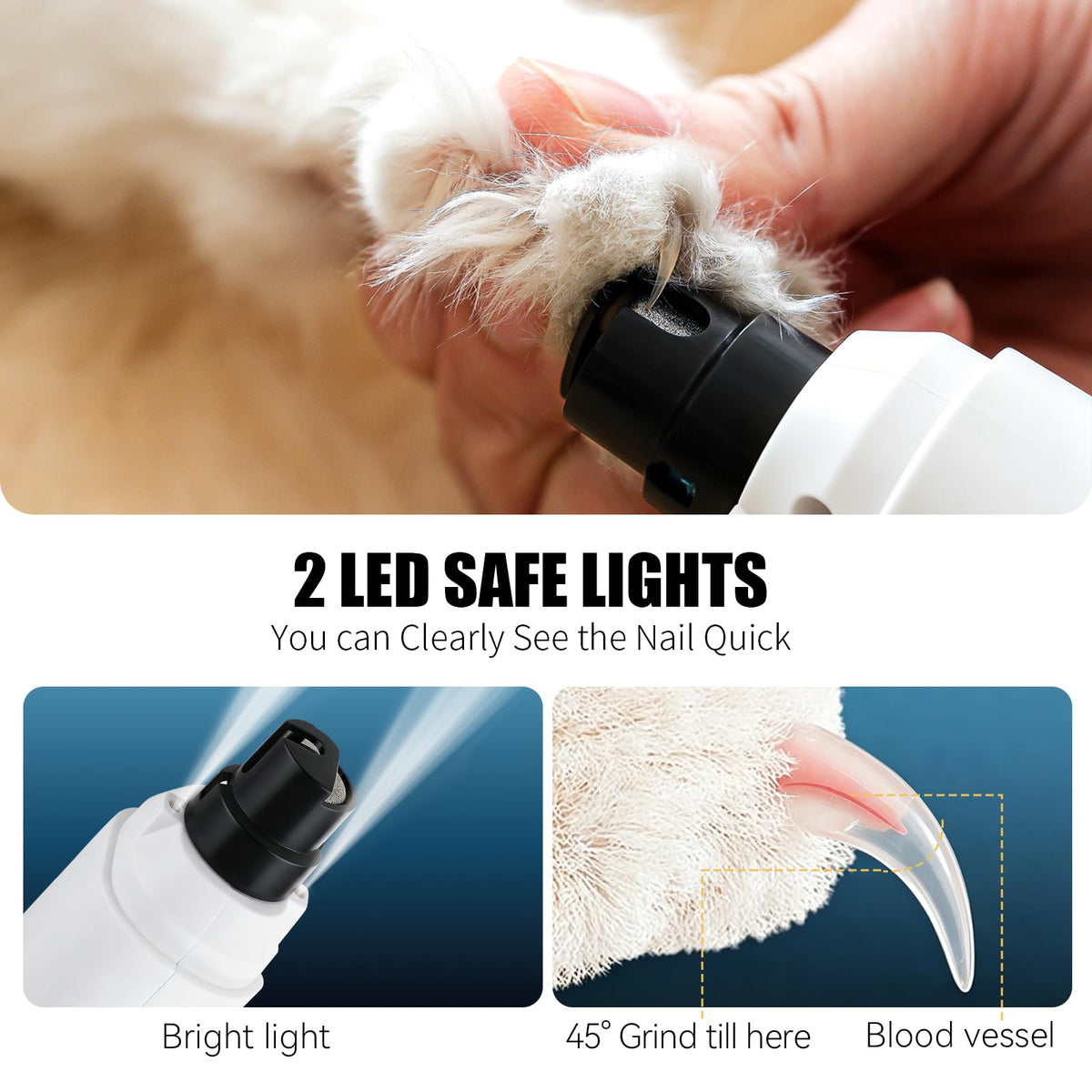 Dog Nail Grinder with LCD Screen, 6 Speeds, 4 Grinding Heads Z456602