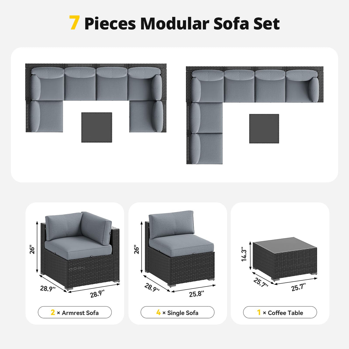 7 Piece Wicker Rattan Outdoor Sectional Sofa Set D8387