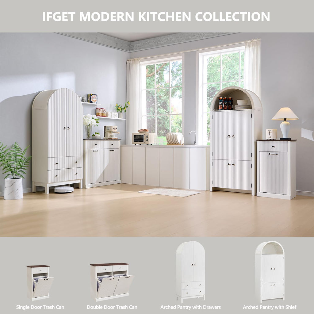 Antique White Tilt-Out Trash Can Cabinet I364398