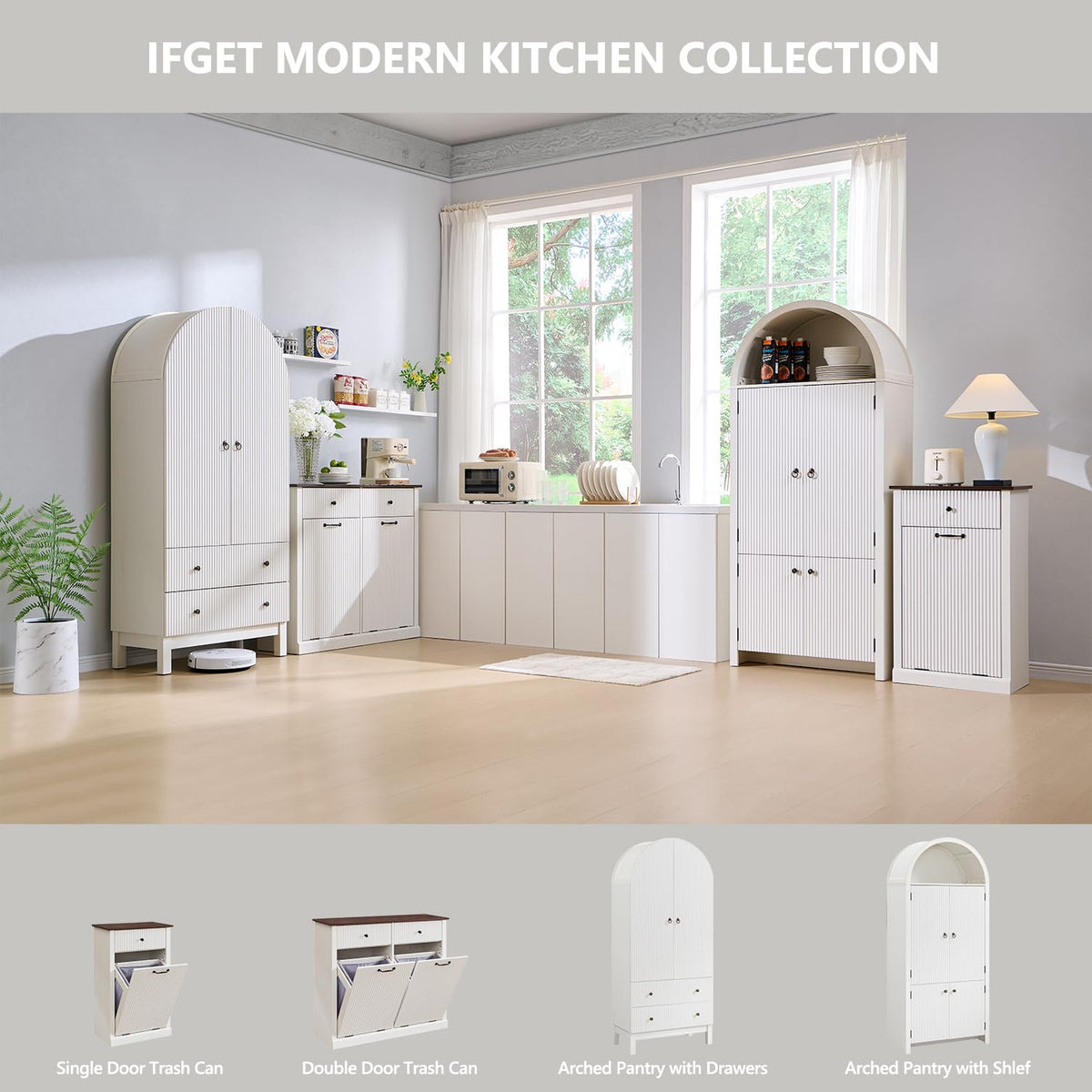 Antique White Tilt-Out Trash Can Cabinet I364398