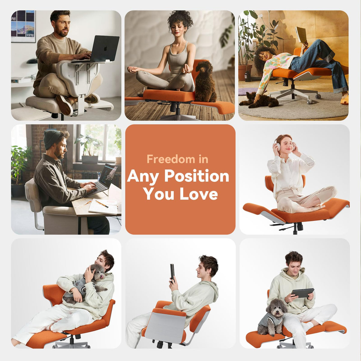 Orange Adjustable Ergonomic Office Chair with Desk Tray U6676